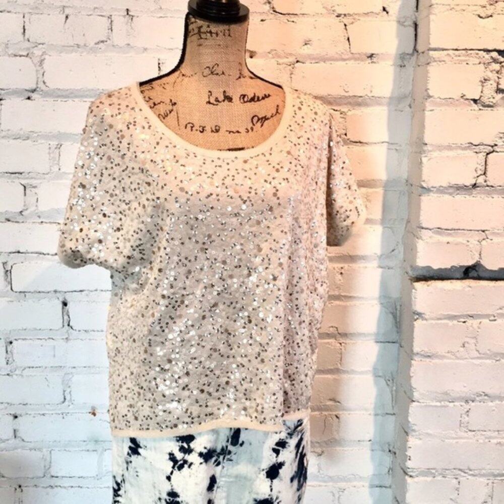 H&M sequin top boho cocktail SMALL EUC hi-low cream